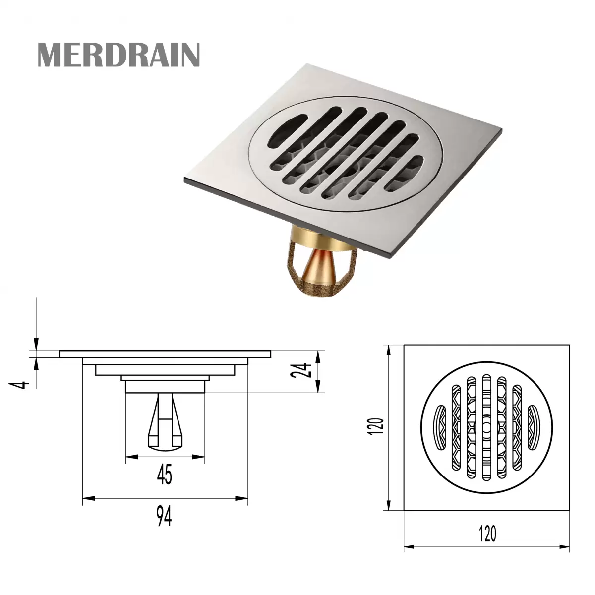 Phễu thoát sàn MERDRAIN _MD-S1203BN