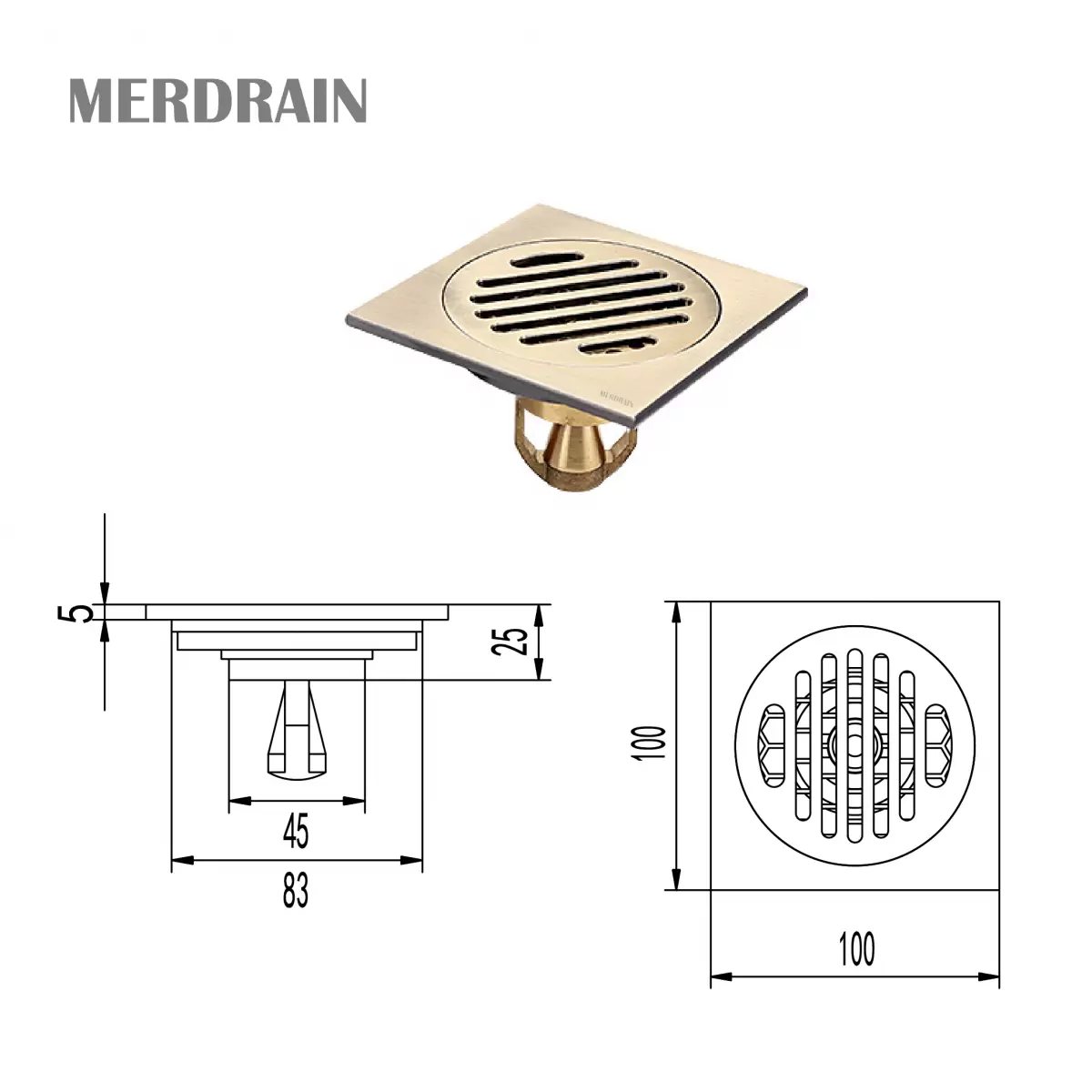 Phễu thoát sàn MERDRAIN _MD-S5003B