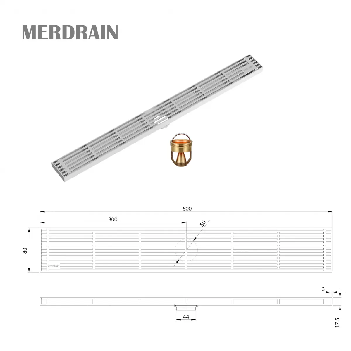 Phễu thoát sàn thanh dài sọc MERDRAIN _ MD-A80L6