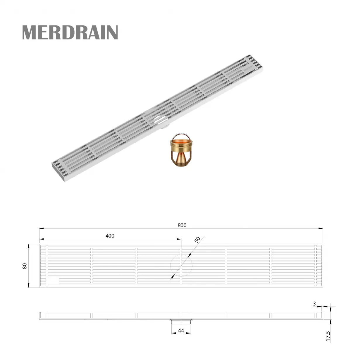 Phễu thoát sàn thanh dài sọc MERDRAIN _ MD-A80L8