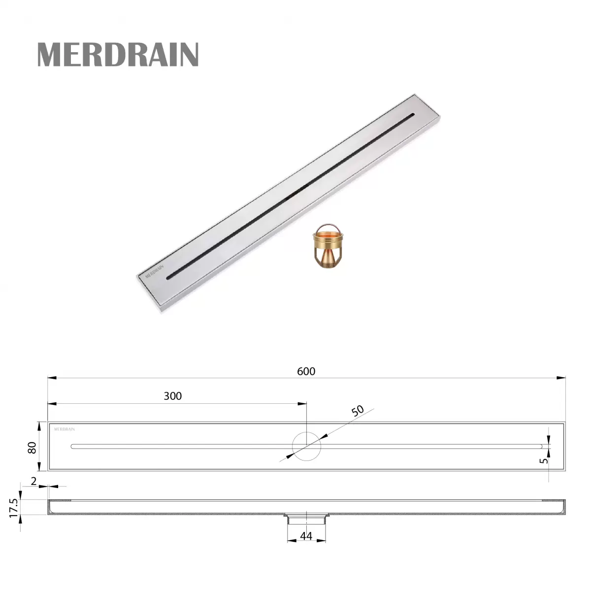 Phễu thoát sàn thanh dài rãnh MERDRAIN _ MD-C180R6