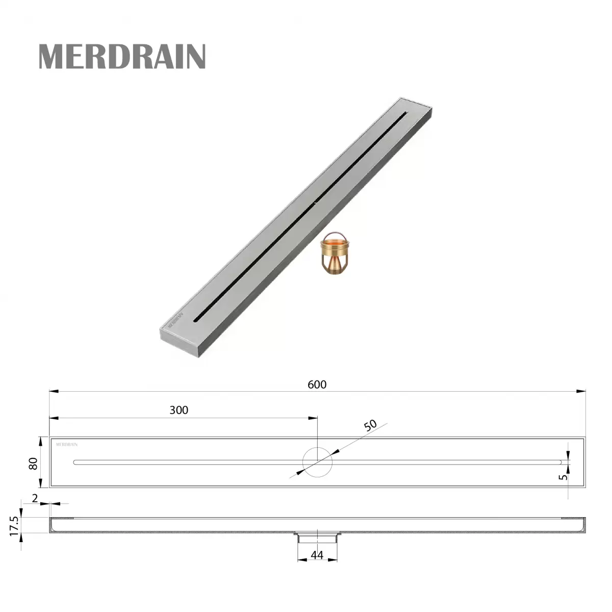 Phễu thoát sàn thanh dài rãnh MERDRAIN _      MD-C180R6GR