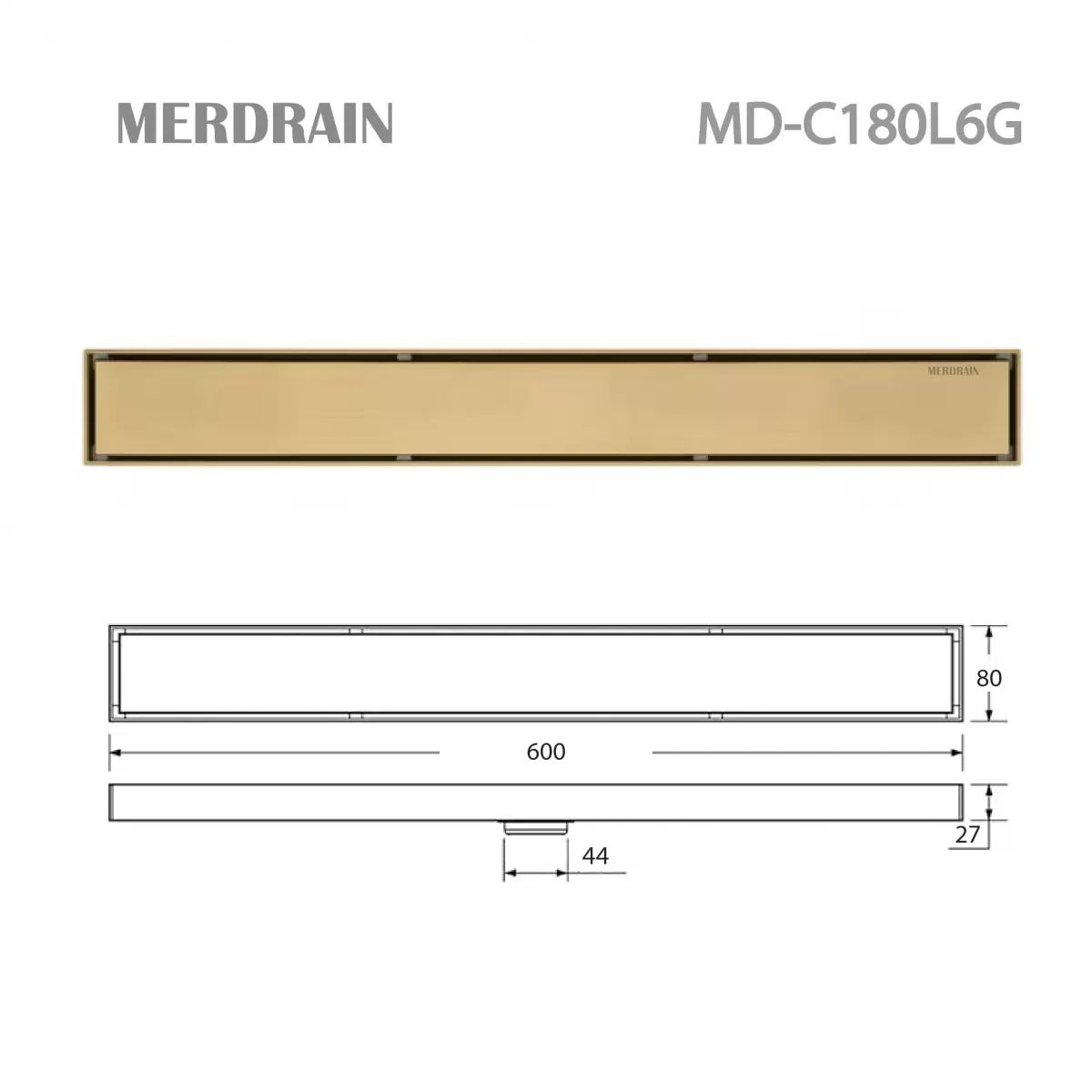 Phễu thoát sàn thanh dài lát gạch MERDRAIN _ MD-C180L6G