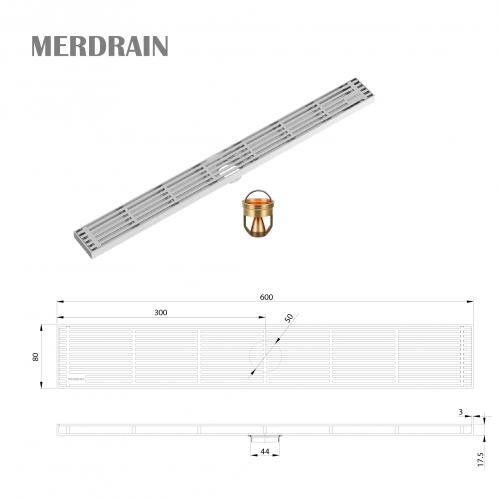 Phễu thoát sàn thanh dài sọc MERDRAIN _ MD-A80L6