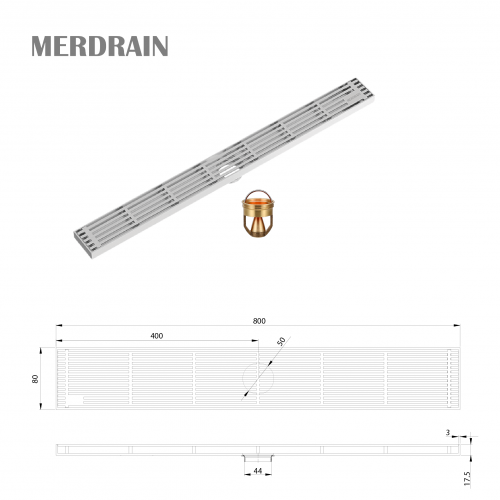 Phễu thoát sàn thanh dài sọc MERDRAIN _ MD-A80L8