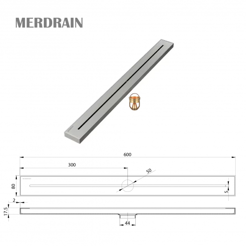 Phễu thoát sàn thanh dài rãnh MERDRAIN _ MD-C180R6GR